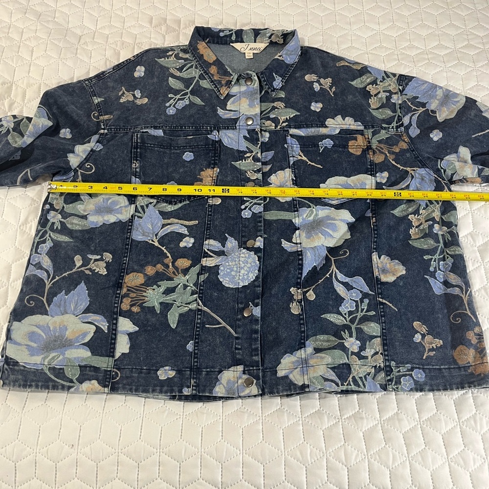 J.NNA Floral Denim Jacket 1XL Blue Cottagecore Oversized Button Front NWT - Picture 9 of 13